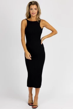 EDIT BY NINE BLACK THICK RIB SCOOP BACK MAXI DRESS