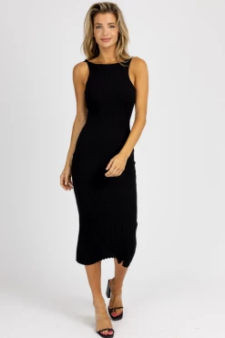 EDIT BY NINE BLACK THICK RIB SCOOP BACK MAXI DRESS