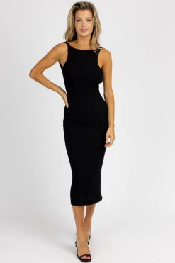 EDIT BY NINE BLACK THICK RIB SCOOP BACK MAXI DRESS