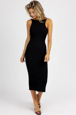 EDIT BY NINE BLACK THICK RIB SCOOP BACK MAXI DRESS
