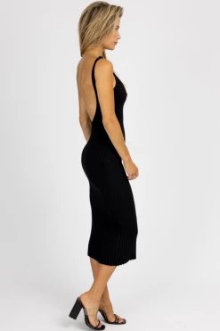 EDIT BY NINE BLACK THICK RIB SCOOP BACK MAXI DRESS