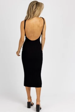 EDIT BY NINE BLACK THICK RIB SCOOP BACK MAXI DRESS