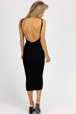 EDIT BY NINE BLACK THICK RIB SCOOP BACK MAXI DRESS