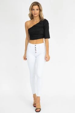 COTTON CANDY LA BLACK ONE SLEEVE RUCHED TOP