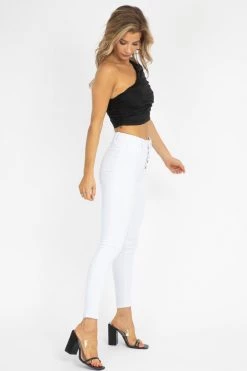 COTTON CANDY LA BLACK ONE SLEEVE RUCHED TOP