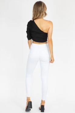 COTTON CANDY LA BLACK ONE SLEEVE RUCHED TOP