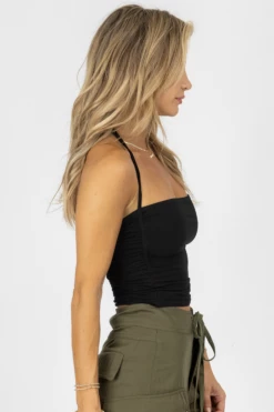 ET CLET BLACK RUCHED SIDE HALTER STRAP CROP NEW ARRIVALS 10 ET CLET BLACK RUCHED SIDE HALTER STRAP CROP NEW ARRIVALS