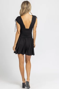 ET CLET BLACK RUCHED WAIST MINI DRESS NEW ARRIVALS