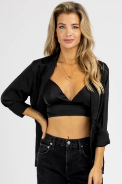 MABLE BLACK SATIN BRALETTE + BUTTON DOWN SET 9 MABLE BLACK SATIN BRALETTE + BUTTON DOWN SET