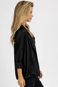 MABLE BLACK SATIN BRALETTE + BUTTON DOWN SET 10 MABLE BLACK SATIN BRALETTE + BUTTON DOWN SET