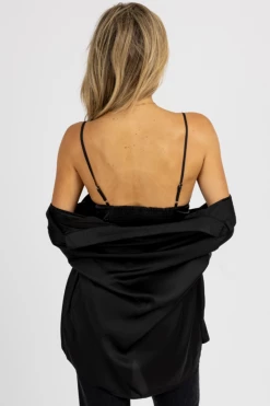 MABLE BLACK SATIN BRALETTE + BUTTON DOWN SET 11 MABLE BLACK SATIN BRALETTE + BUTTON DOWN SET