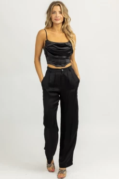 OLIVACEOUS BLACK SATIN BUTTON FRONT TROUSERS NEW ARRIVALS