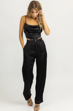 OLIVACEOUS BLACK SATIN BUTTON FRONT TROUSERS NEW ARRIVALS