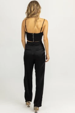 OLIVACEOUS BLACK SATIN BUTTON FRONT TROUSERS NEW ARRIVALS