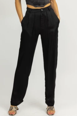 OLIVACEOUS BLACK SATIN BUTTON FRONT TROUSERS NEW ARRIVALS
