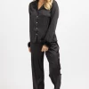 MADE WITH LOVE BLACK FEATHER TRIM SILKY PJ SET NEW ARRIVALS