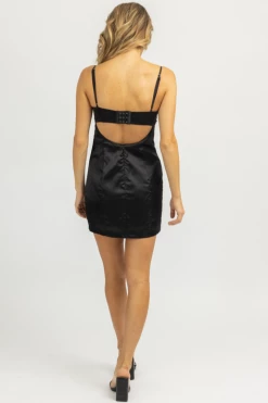 EMORY PARK BLACK HOOK BACK SATIN MINI DRESS NEW ARRIVALS