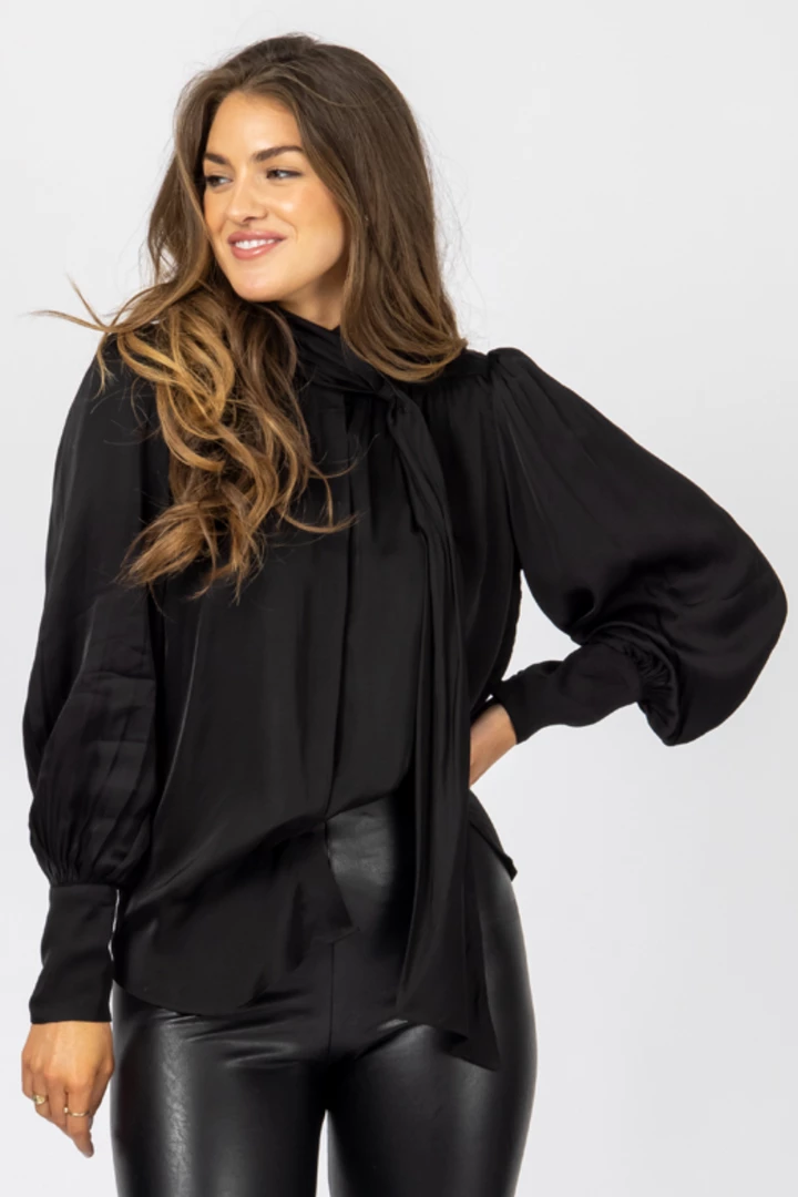 OLIVACEOUS CLOTHING BLACK NECK TIE SATIN BLOUSE 2 OLIVACEOUS CLOTHING BLACK NECK TIE SATIN BLOUSE
