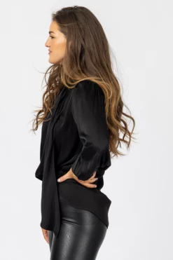 OLIVACEOUS CLOTHING BLACK NECK TIE SATIN BLOUSE 10 OLIVACEOUS CLOTHING BLACK NECK TIE SATIN BLOUSE