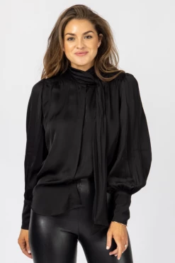 OLIVACEOUS CLOTHING BLACK NECK TIE SATIN BLOUSE 9 OLIVACEOUS CLOTHING BLACK NECK TIE SATIN BLOUSE