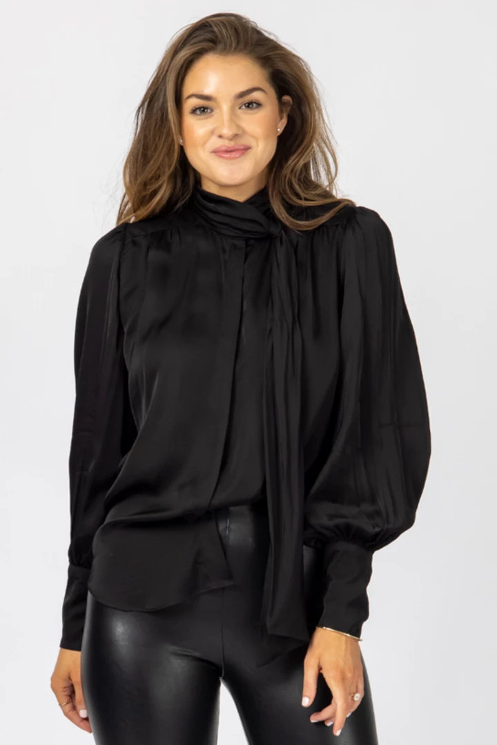 OLIVACEOUS CLOTHING BLACK NECK TIE SATIN BLOUSE 4 OLIVACEOUS CLOTHING BLACK NECK TIE SATIN BLOUSE