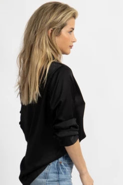 MIMOSA NEW ARRIVALS BLACK SILKY BUTTON FRONT BLOUSE