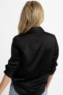 MIMOSA NEW ARRIVALS BLACK SILKY BUTTON FRONT BLOUSE