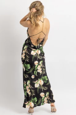 STRUT AND BOLT BLACK TROPIC PALM GOLD CHAIN MAXI DRESS NEW ARRIVALS