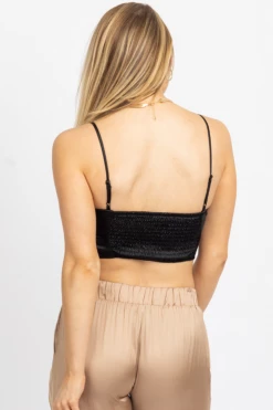 HEY BABE BLACK SATIN LACE CROP TANK NEW ARRIVALS