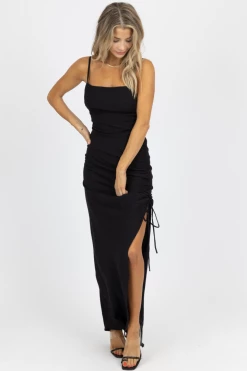 EMORY PARK BLACK SIDE RUCHE + SLIT MAXI DRESS *RESTOCK COMING SOON* NEW ARRIVALS 9 EMORY PARK BLACK SIDE RUCHE + SLIT MAXI DRESS *RESTOCK COMING SOON* NEW ARRIVALS