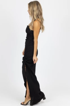 EMORY PARK BLACK SIDE RUCHE + SLIT MAXI DRESS *RESTOCK COMING SOON* NEW ARRIVALS 10 EMORY PARK BLACK SIDE RUCHE + SLIT MAXI DRESS *RESTOCK COMING SOON* NEW ARRIVALS
