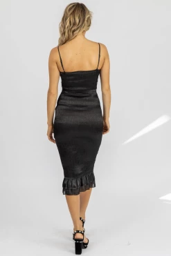 MABLE BLACK SILKY FRONT CUTOUT MIDI CLOTHING