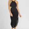 MABLE BLACK SLINKY OPEN-BACK HALTER MIDI DRESS NEW ARRIVALS