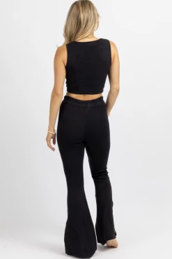 LULUNICO BLACK STRETCH SLIT FLARE PANT SET NEW ARRIVALS