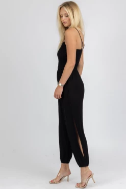 MAIN STRIP SMOCKING TOP OPEN LEG JUMPSUIT IN BLACK CLOTHING