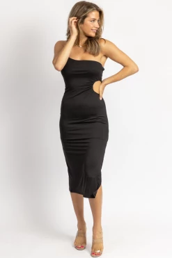LE LIS NEW ARRIVALS BLACK SOFT OPEN SIDE ONE-SHOULDER MIDI DRESS 10 LE LIS NEW ARRIVALS BLACK SOFT OPEN SIDE ONE-SHOULDER MIDI DRESS