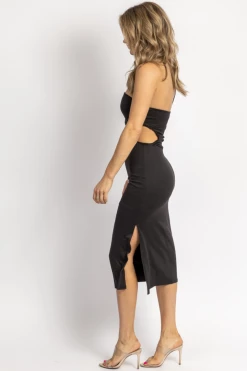 LE LIS NEW ARRIVALS BLACK SOFT OPEN SIDE ONE-SHOULDER MIDI DRESS 12 LE LIS NEW ARRIVALS BLACK SOFT OPEN SIDE ONE-SHOULDER MIDI DRESS