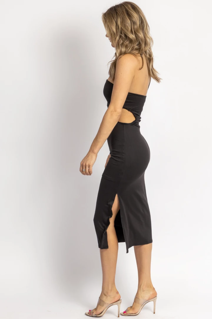 LE LIS NEW ARRIVALS BLACK SOFT OPEN SIDE ONE-SHOULDER MIDI DRESS 6 LE LIS NEW ARRIVALS BLACK SOFT OPEN SIDE ONE-SHOULDER MIDI DRESS