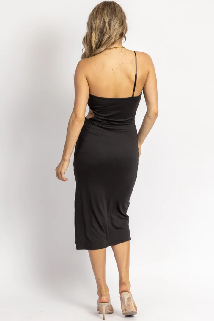 LE LIS NEW ARRIVALS BLACK SOFT OPEN SIDE ONE-SHOULDER MIDI DRESS 7 LE LIS NEW ARRIVALS BLACK SOFT OPEN SIDE ONE-SHOULDER MIDI DRESS