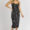 LOVELY DAY NEW ARRIVALS BLACK SPECKLE COWL NECK MIDI DRESS