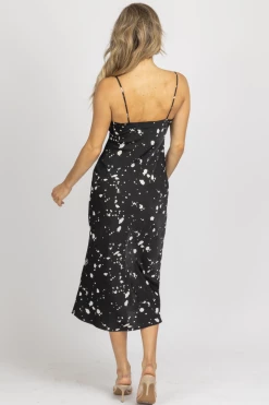 LOVELY DAY NEW ARRIVALS BLACK SPECKLE COWL NECK MIDI DRESS