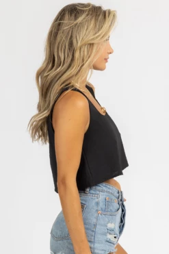 DEE ELLY BLACK SQUARENECK RELAXED CROP TOP