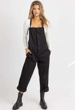 FORE COLLECTION BLACK STRAIGHT LEG BUTTONED OVERALL NEW ARRIVALS