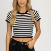TREND NOTES NEW ARRIVALS BLACK STRIPED RUFFLE HEM TOP