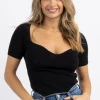 CRESCENT AVRIL BLACK SWEETHEART RIB KNIT TOP NEW ARRIVALS
