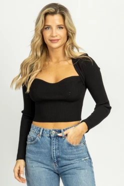 MABLE BLACK LONG SLEEVE SWEETHEART CROP NEW ARRIVALS