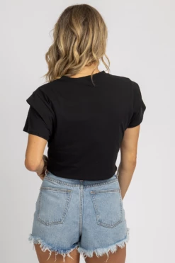 TONY MARY BLACK RUFFLE SLEEVE TIE TEE CLOTHING 8 TONY MARY BLACK RUFFLE SLEEVE TIE TEE CLOTHING