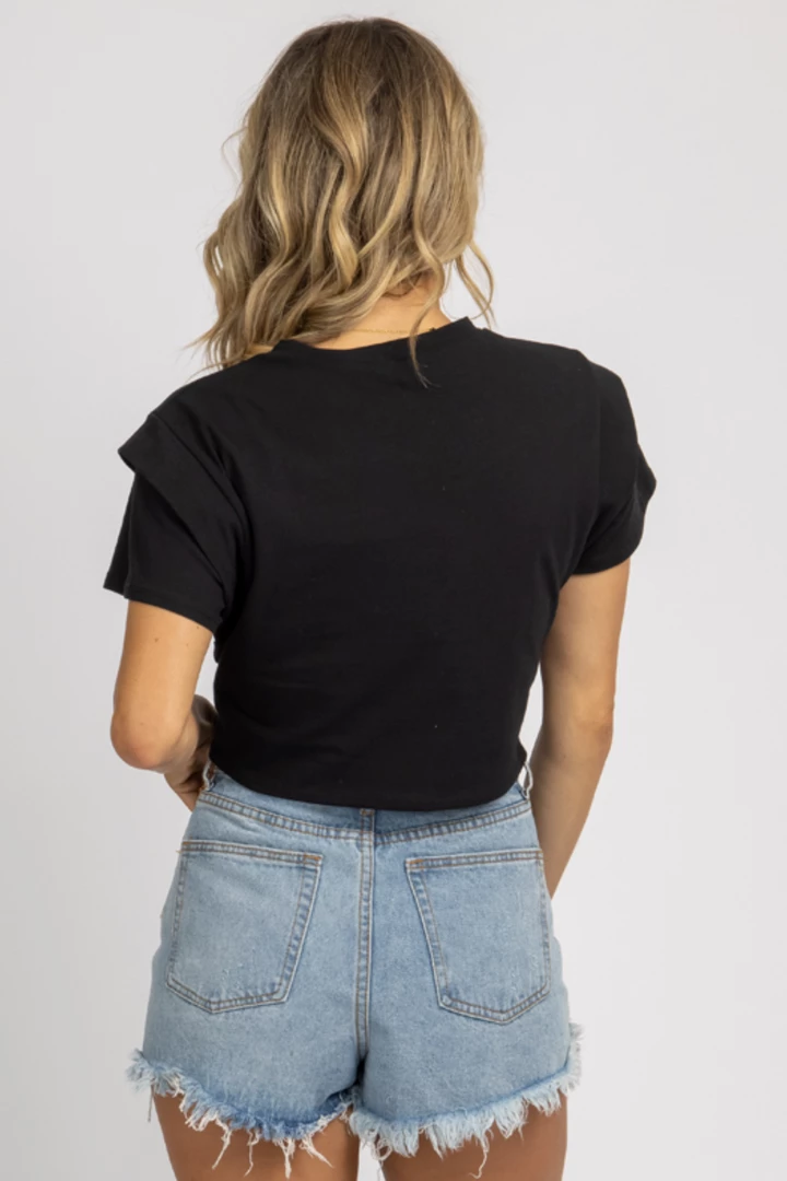 TONY MARY BLACK RUFFLE SLEEVE TIE TEE CLOTHING 4 TONY MARY BLACK RUFFLE SLEEVE TIE TEE CLOTHING