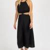 CRESCENT BLACK HALTERNECK TWO PIECE MIDI DRESS CLOTHING