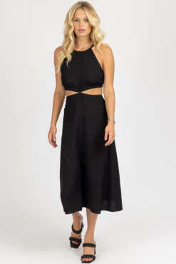 CRESCENT BLACK HALTERNECK TWO PIECE MIDI DRESS CLOTHING
